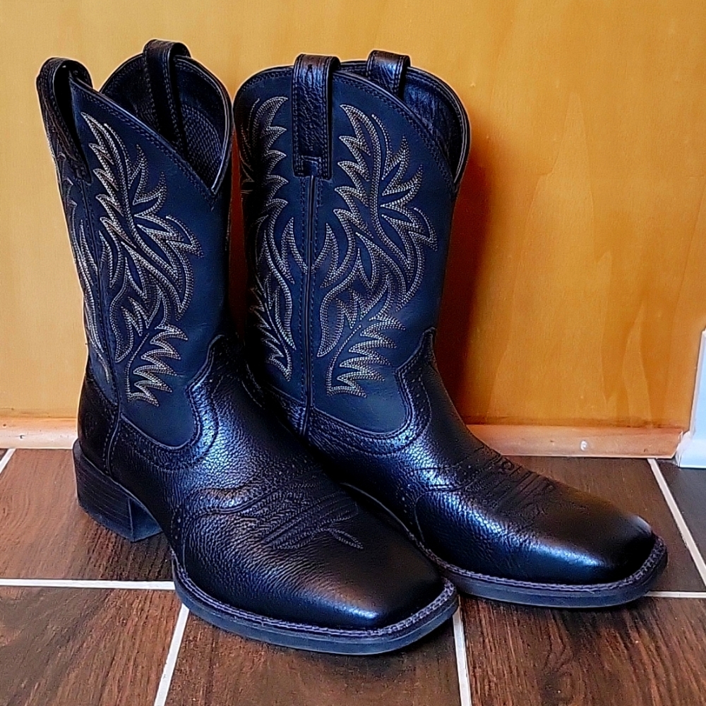 Ariat mens size 8.5 8½ black leather cowboy work boots